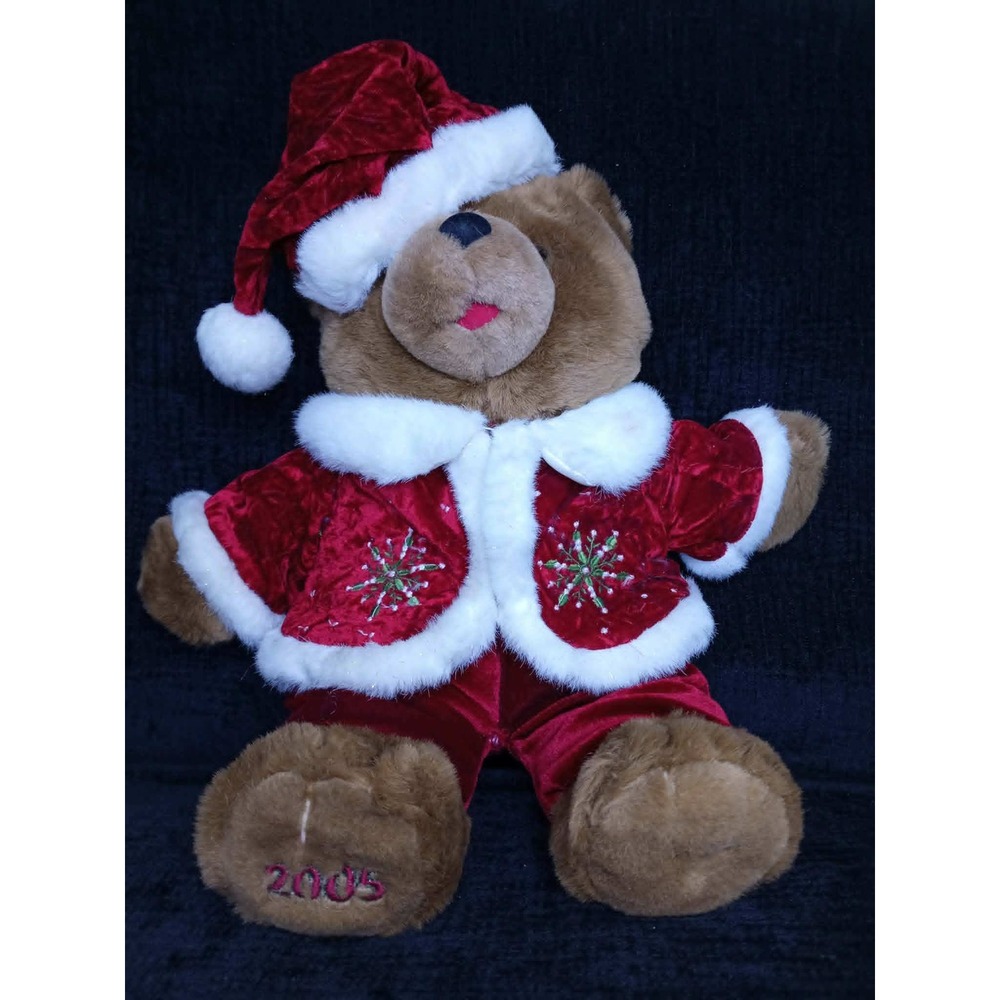 Vintage 2005 Snowflake Teddy Bear Red Velvet Santa Suit Plush Holiday Decor